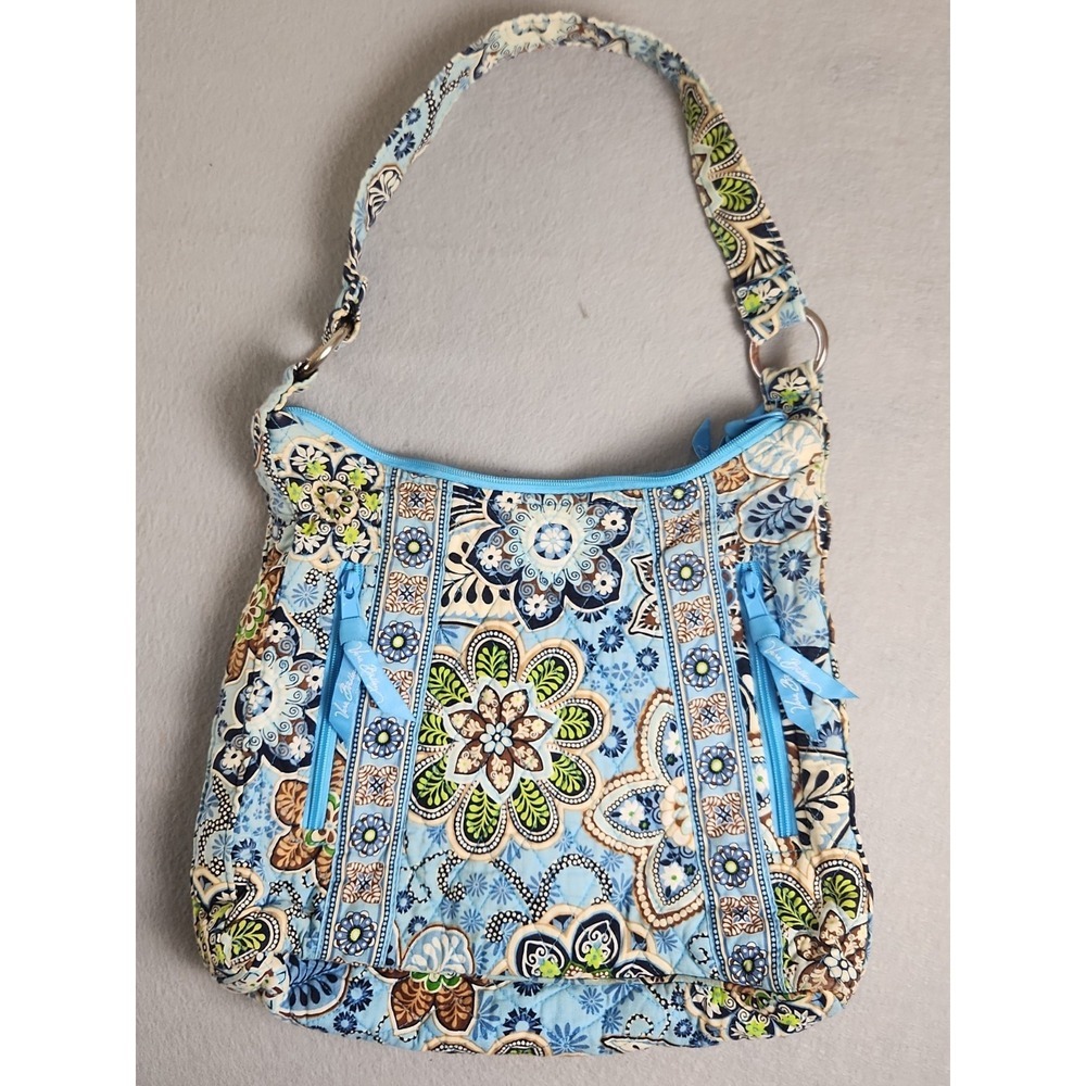 VERA BRADLEY Bali Blue Quilted Purse Blue/Brown Floral print Hobo Shoulder Bag